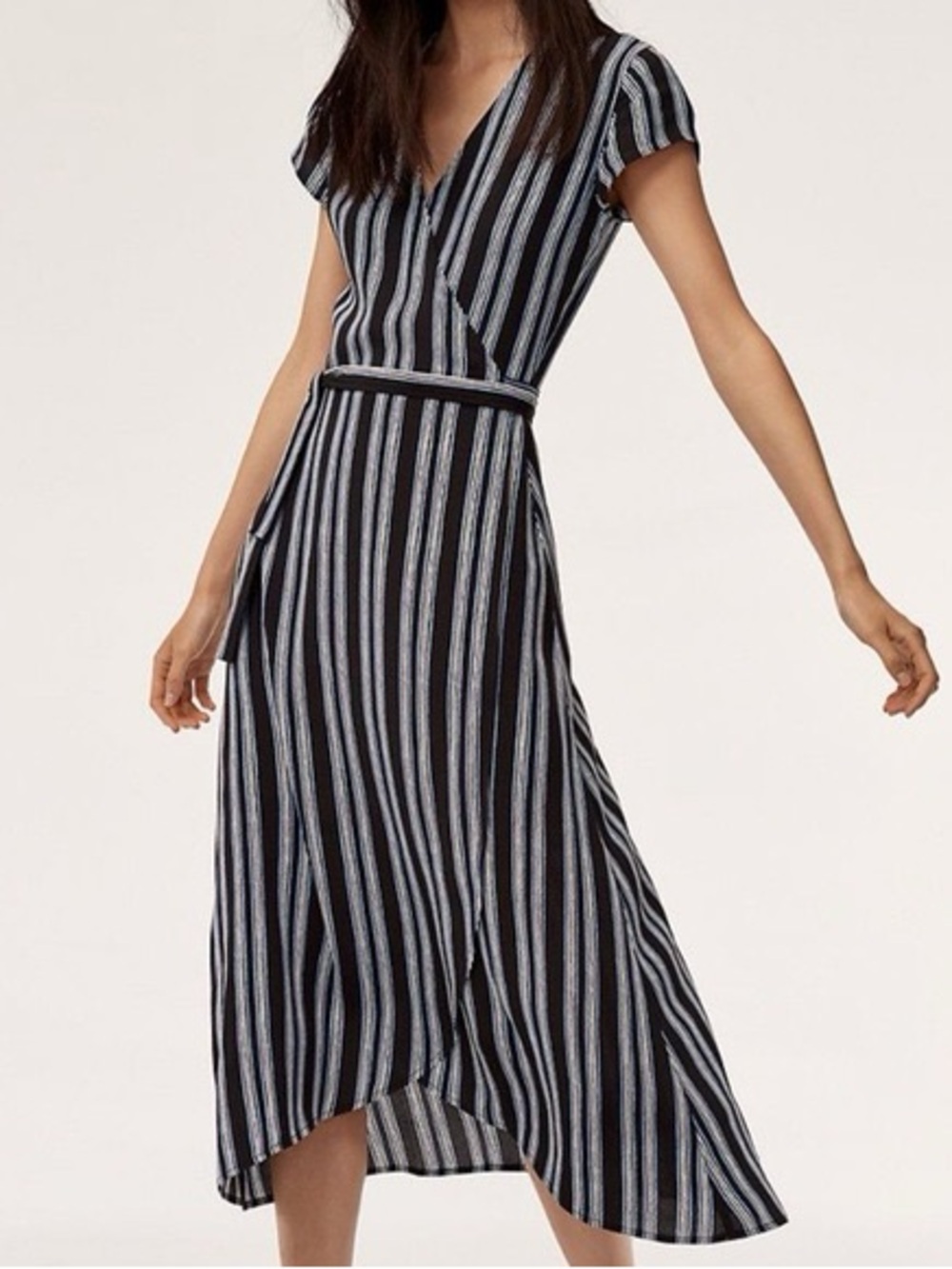 Wilfred Navy and White Striped High Low Dress